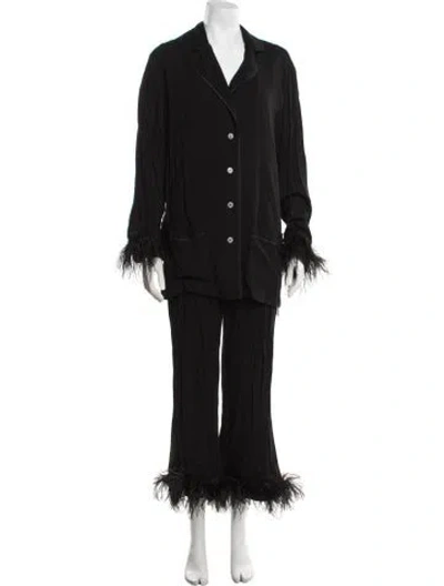 Pre-owned Sleeper Feather Trim Pant Set In Black