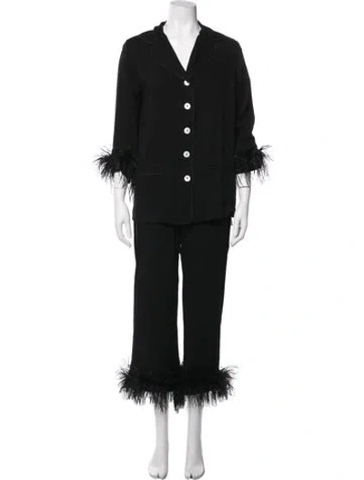 Pre-owned Sleeper Feather Trim Pant Set In Black