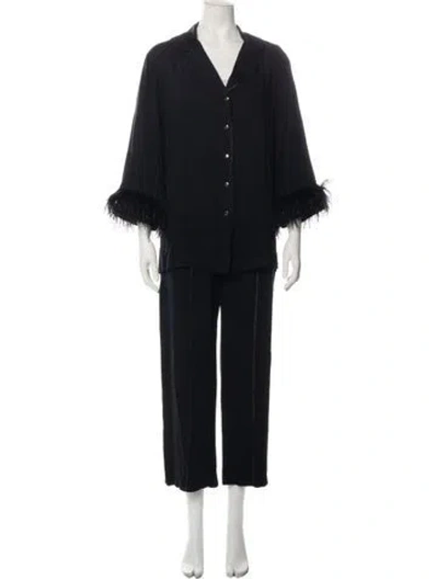 Pre-owned Sleeper Feather Trim Pant Set In Black