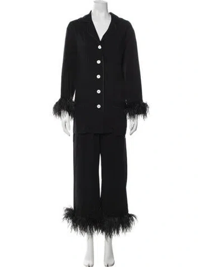 Pre-owned Sleeper Feather Trim Pant Set In Black