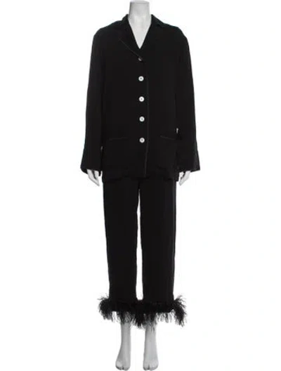 Pre-owned Sleeper Feather Trim Pant Set In Black