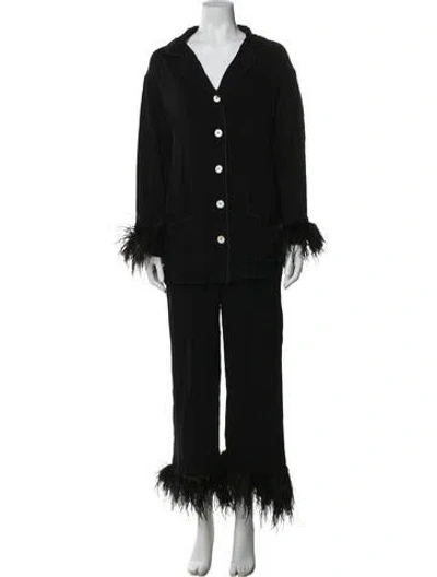 Pre-owned Sleeper Feather Trim Pant Set In Black