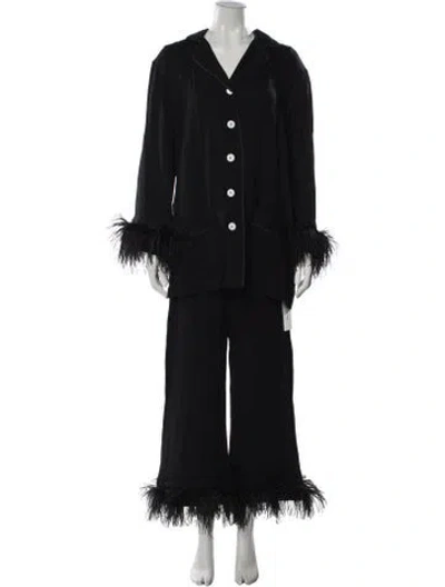 Pre-owned Sleeper Feather Trim Pant Set In Black