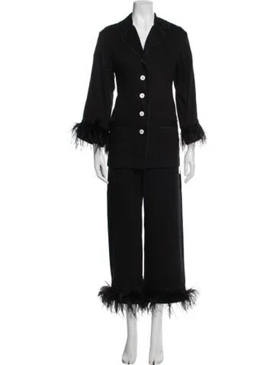 Pre-owned Sleeper Feather Trim Pant Set In Black