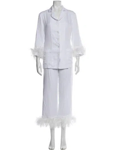 Pre-owned Sleeper Feather Trim Pant Set In Gray