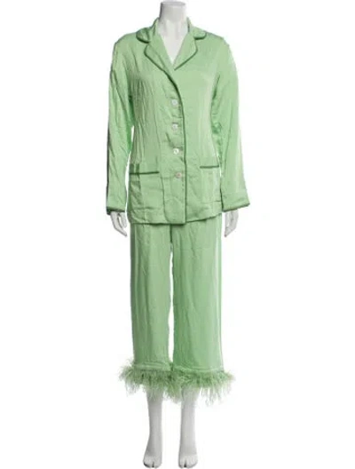 Pre-owned Sleeper Feather Trim Pant Set In Green