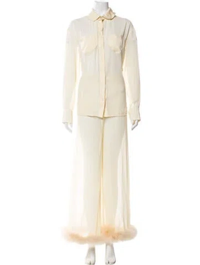Pre-owned Sleeper Feather Trim Pant Set In Neutral