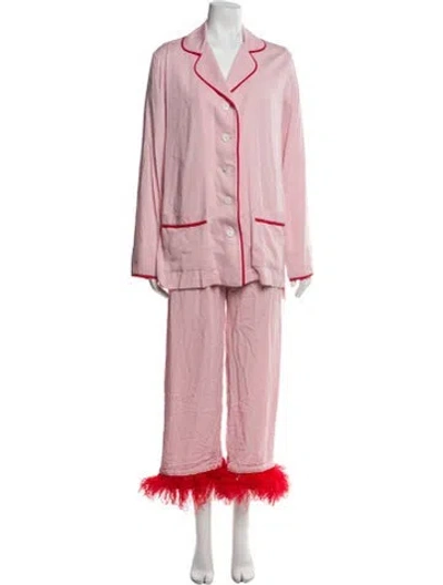 Pre-owned Sleeper Feather Trim Pant Set In Pink