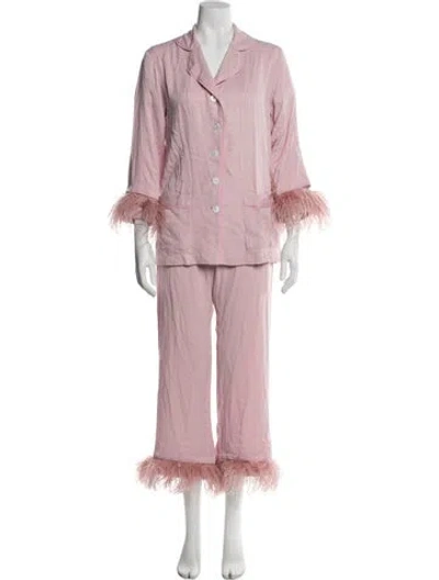 Pre-owned Sleeper Feather Trim Pant Set In Pink