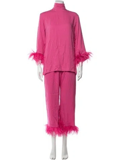 Pre-owned Sleeper Feather Trim Pant Set In Pink