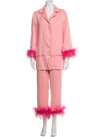 Pre-owned Sleeper Feather Trim Pant Set In Pink
