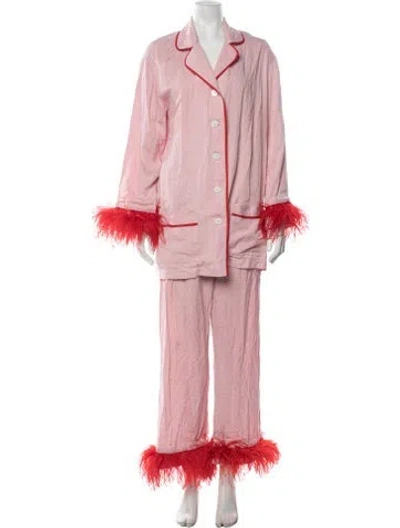 Pre-owned Sleeper Feather Trim Pant Set In Pink