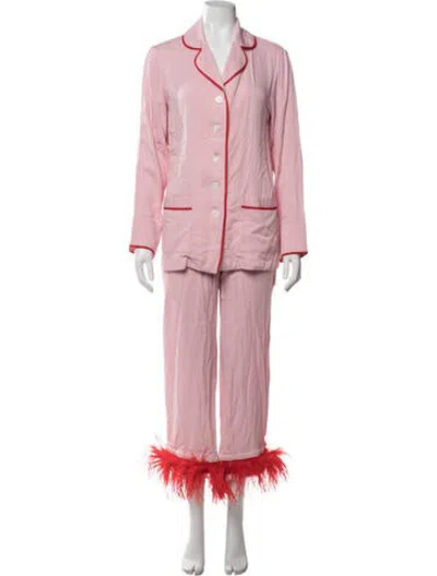 Pre-owned Sleeper Feather Trim Pant Set In Pink
