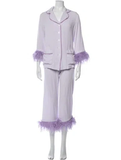Pre-owned Sleeper Feather Trim Pant Set In Purple