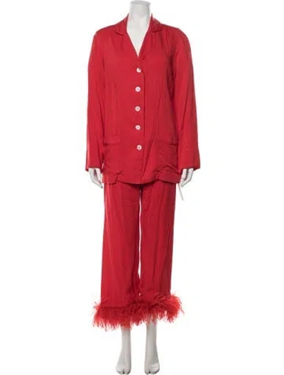 Pre-owned Sleeper Feather Trim Pant Set In Red