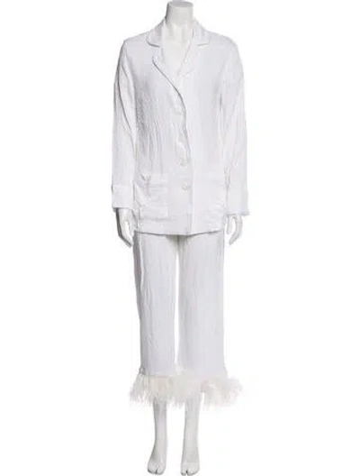 Pre-owned Sleeper Feather Trim Pant Set In White