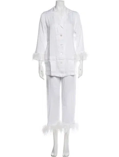 Pre-owned Sleeper Feather Trim Pant Set In White