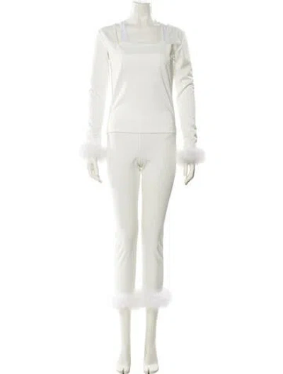 Pre-owned Sleeper Feather Trim Pant Set In White
