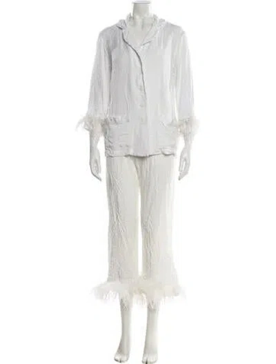 Pre-owned Sleeper Feather Trim Pant Set In White