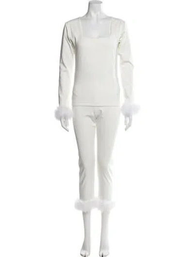 Pre-owned Sleeper Feather Trim Pant Set In White