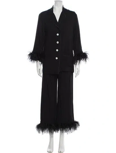 Pre-owned Sleeper Feather Trim Pantsuit In Black