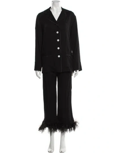 Pre-owned Sleeper Feather Trim Pantsuit In Black