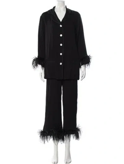 Pre-owned Sleeper Feather Trim Pantsuit In Black