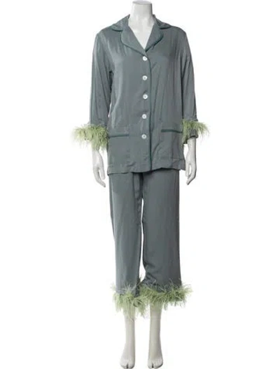 Pre-owned Sleeper Feather Trim Pantsuit In Blue