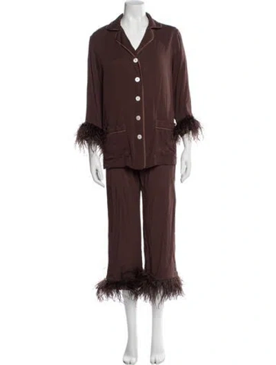 Pre-owned Sleeper Feather Trim Pantsuit In Brown
