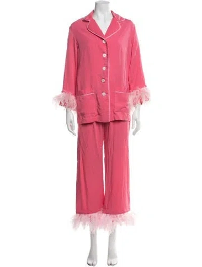 Pre-owned Sleeper Feather Trim Pantsuit In Pink