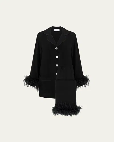 Sleeper Feather-trim Party Pajama Set In Black