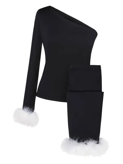 Sleeper Feather-trim Pyjama Set In Black