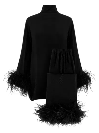 Sleeper Feather-trim Pyjama Set In Black