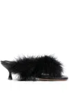 Sleeper Black Pom Heeled Sandals In Black