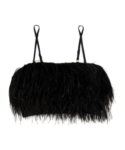 Sleeper Feathered Trim Cropped Top In Black