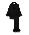 Sleeper Feather-trimmed Crepe De Chine Pajama Set In Black