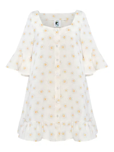 Sleeper Floral-print Button-up Dress In White