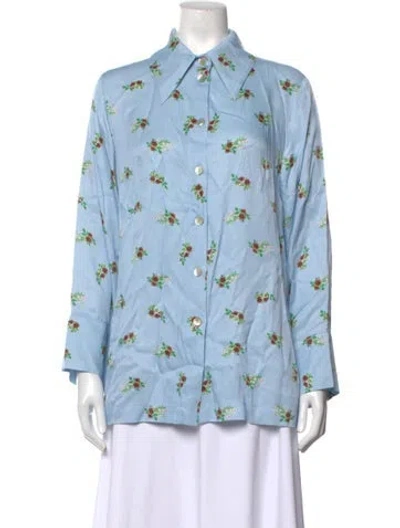 Pre-owned Sleeper Floral Print Long Sleeve Blouse In Blue