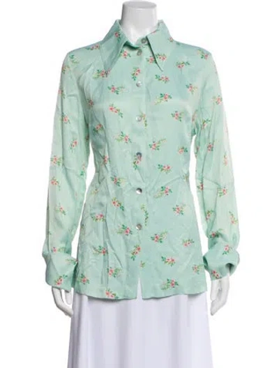 Pre-owned Sleeper Floral Print Long Sleeve Blouse In Green