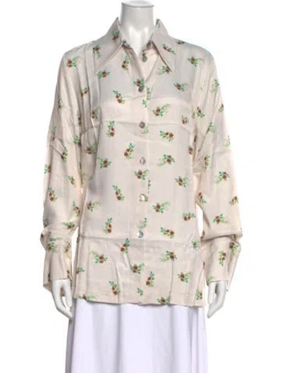 Pre-owned Sleeper Floral Print Long Sleeve Top W/ Tags In Neutrals