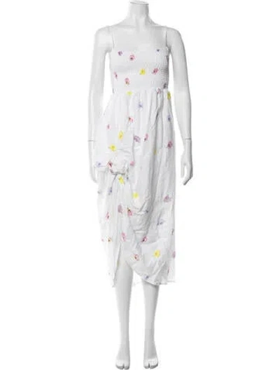 Pre-owned Sleeper Floral Print Midi Length Dress In White
