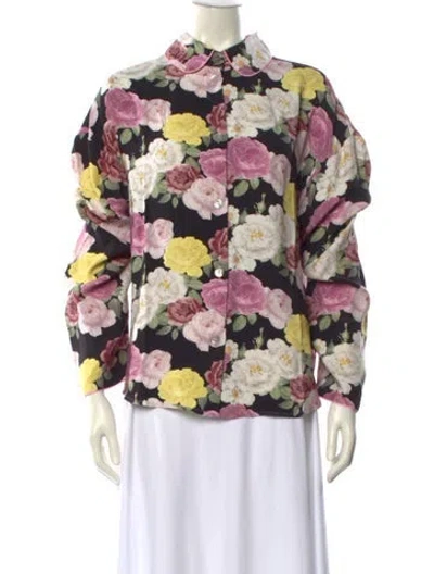 Pre-owned Sleeper Floral Print Mock Neck Blouse In Multi