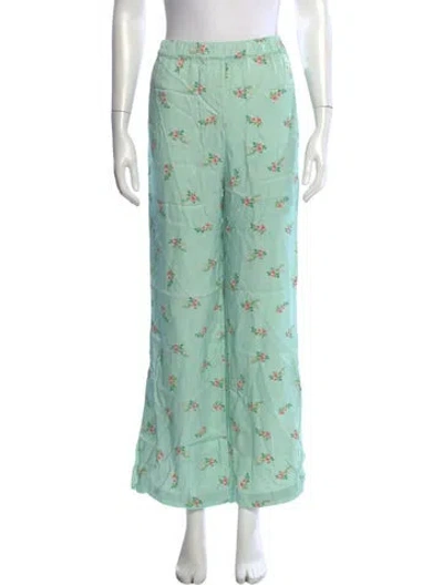 Pre-owned Sleeper Floral Print Wide Leg Pants In Green