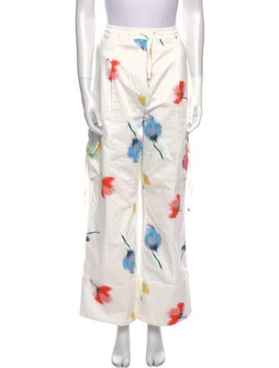 Pre-owned Sleeper Floral Print Wide Leg Pants W/ Tags In White