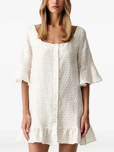 Sleeper Floral-print Ruffled Mini Dress In White
