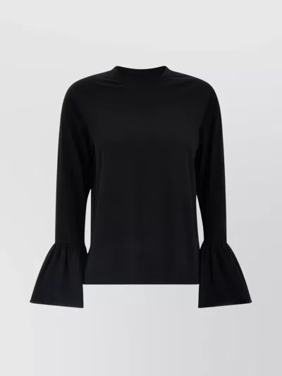 Sleeper Flounced Crew Neck Long Sleeve Top In Black