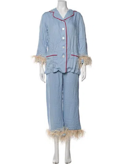 Pre-owned Sleeper Fringe Trim Accent Lounge Set W/ Tags In Blue