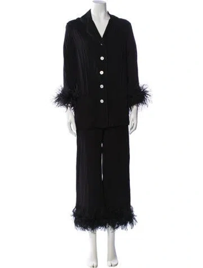 Pre-owned Sleeper Fringe Trim Accent Pantsuit In Black