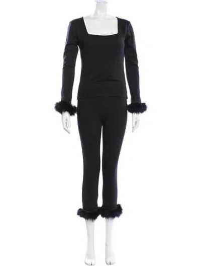 Pre-owned Sleeper Fur Trim Pajamas In Black