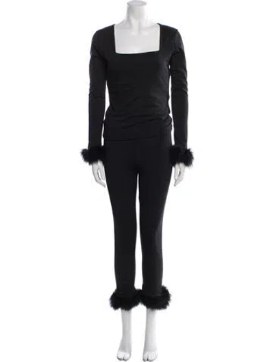 Pre-owned Sleeper Fur Trim Pant Set In Black